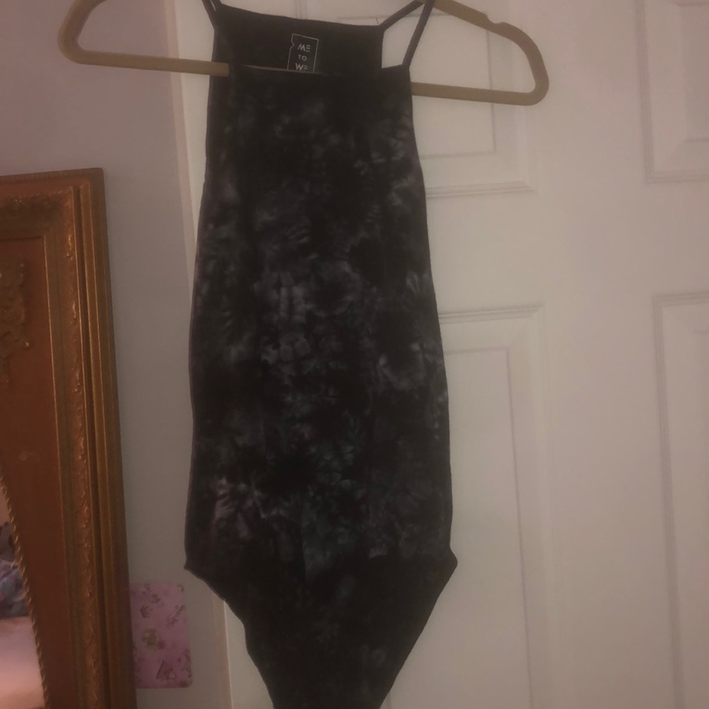 Black and grey tie dye body suit